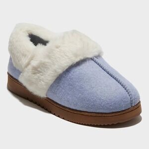 Dluxe By Dearfoams Memory Foam Slippers Light Blue White Fur NWT Medium